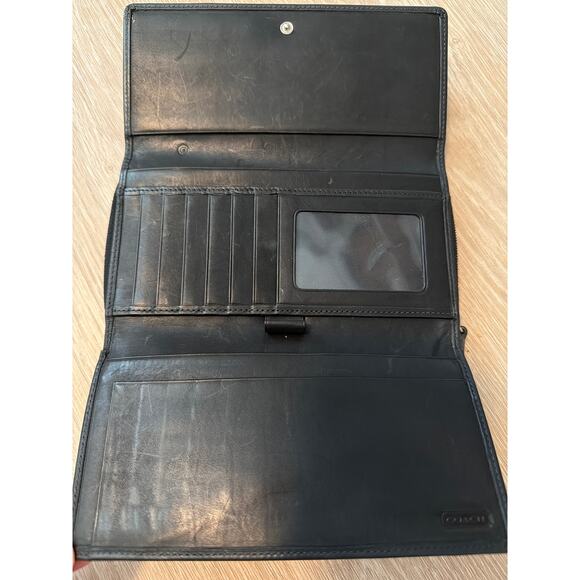 Coach Black Leather Envelope Slim Skinny Flap Continental Snap Wallet Clutch - Picture 4 of 9